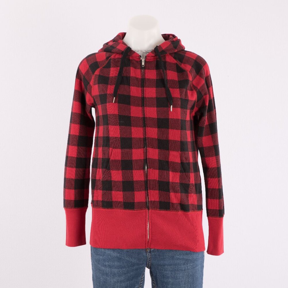 Gap Red and Black Buffalo Plaid Zip Hoodie Size US S